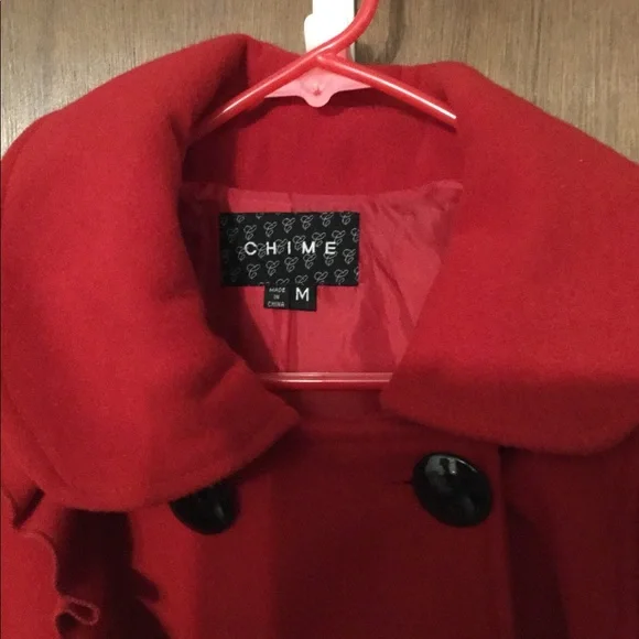 Red Ruffle Peacoat - Picture 3 of 5